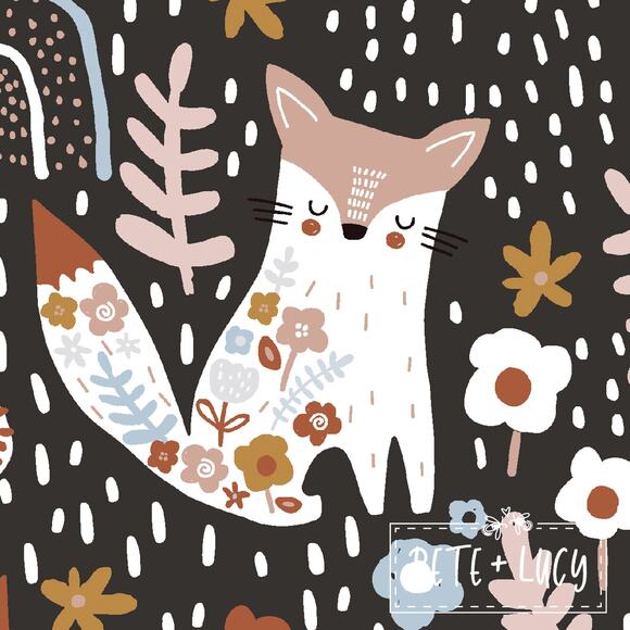 PETE + LUCY Black Pink Fox in Nature Ruffle Dress Floral Woodland Animals NEW 5 - Picture 3 of 4